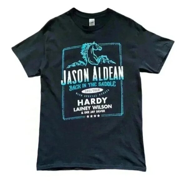 Jason Aldean T-Shirt Back in the Saddle 2021 Concert Tour Band Tee Black Medium - Picture 2 of 16